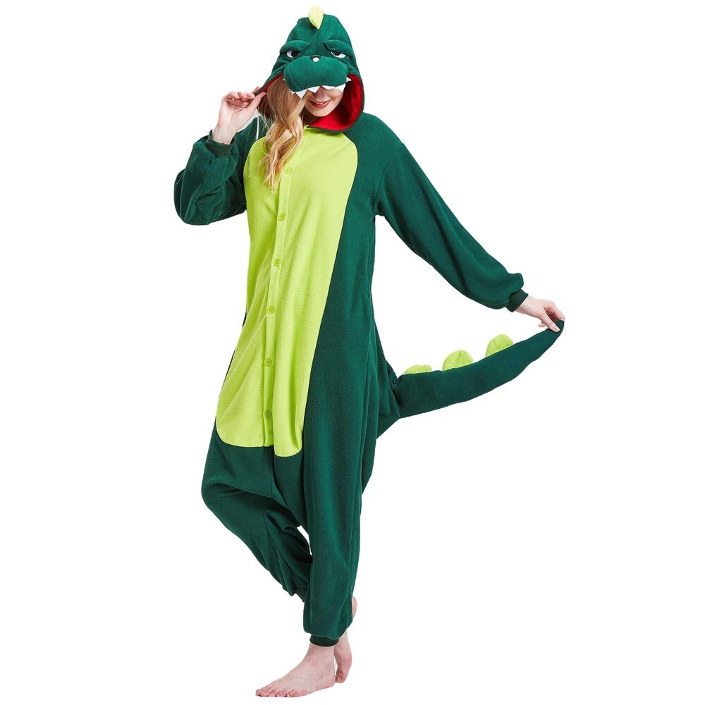 4475 Green Dinosaur Onesie Adult Pajamas- Unisex Halloween Animal Costume